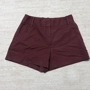 REISS Lyla Short Twill Tailored Burgundy Red Lyocell Cotton Size US 4